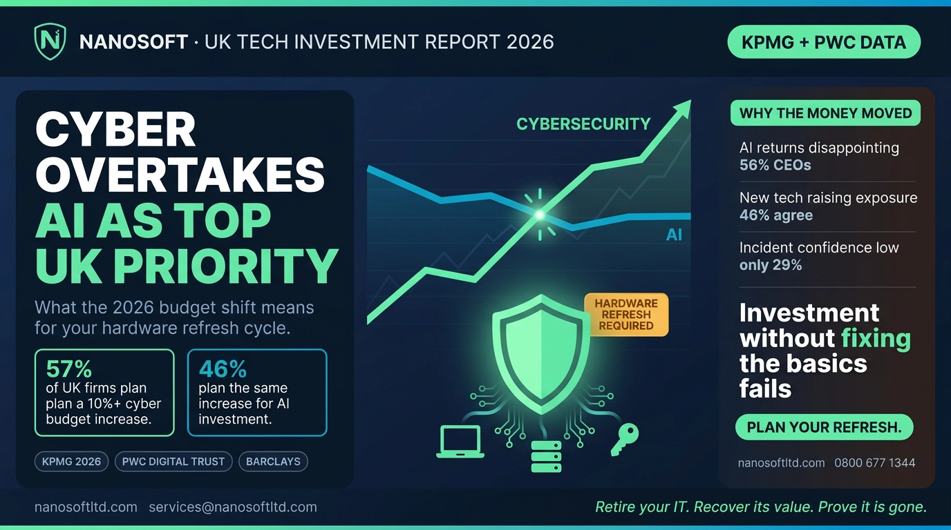 Cybersecurity Overtakes AI as the Top UK Tech Investment for 2026: What That Means for Your IT Refresh Cycle